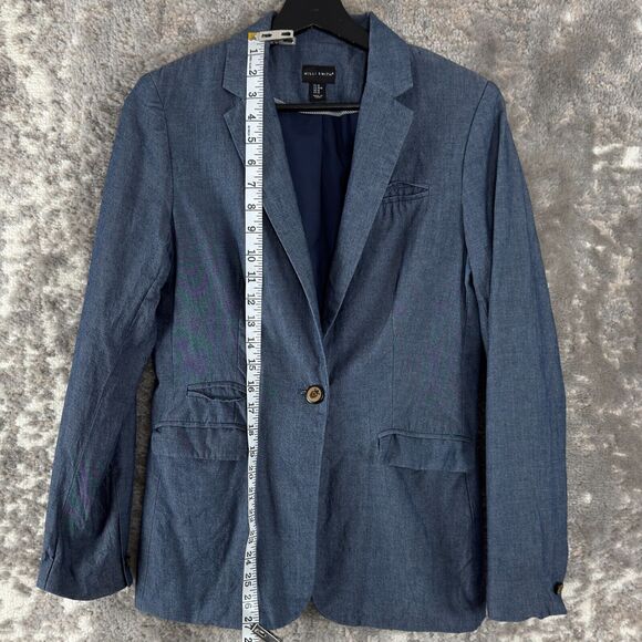 Willi Smith Size M Single Button Notched Blazer Jacket Blue Long Sleeve Lined - Picture 2 of 8